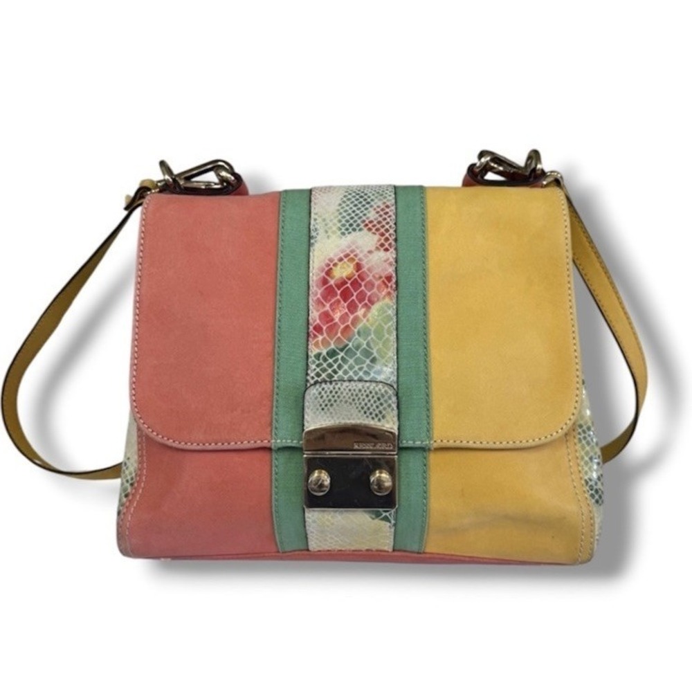 Kesslord Suede Pink Green Yellow Croc Crossbody Designer One Of A Kind Purse VTG
